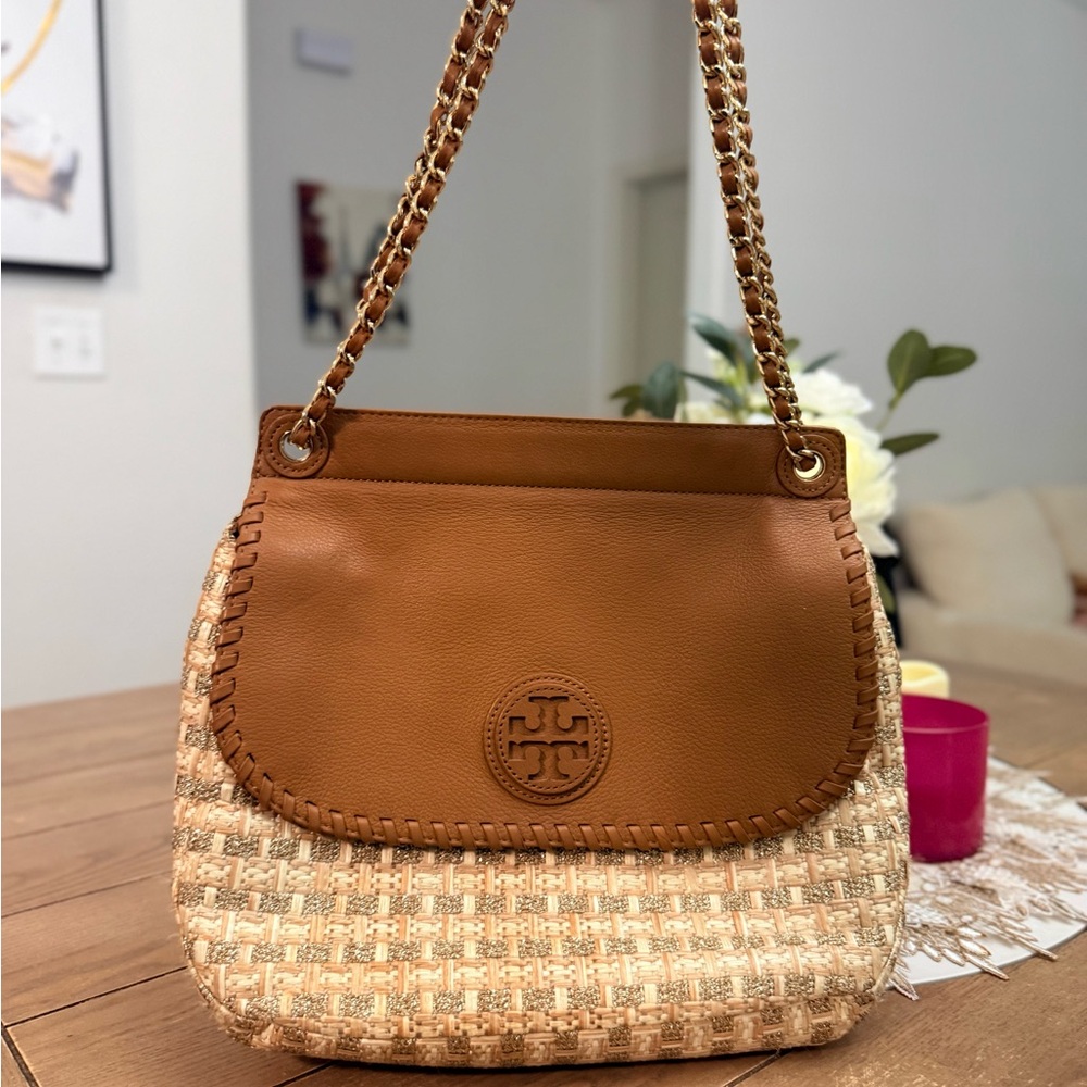 Tory Burch Woven Tan and Brown Shoulder Bag